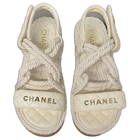 chanel white rope sandals|chanel velcro sandals price.